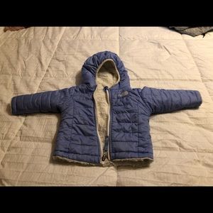 Reversible blue and white north face jacket